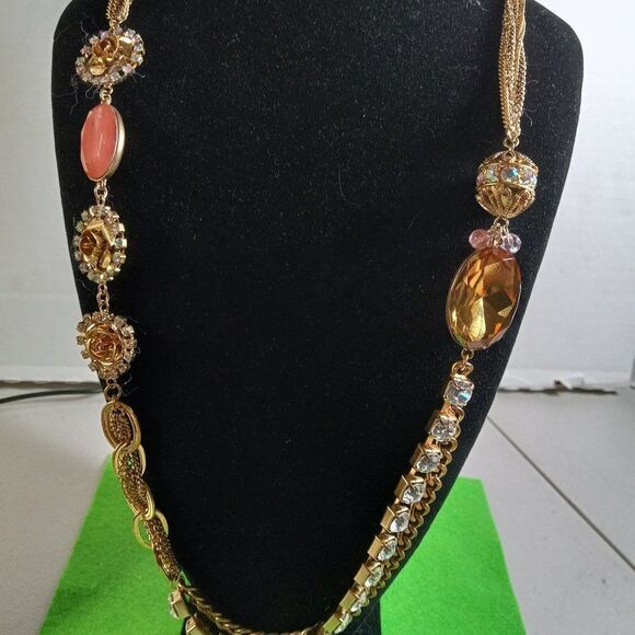 NWT ABS Allen Schwartz Gold tone Metal Floral Necklace - Picture 1 of 7